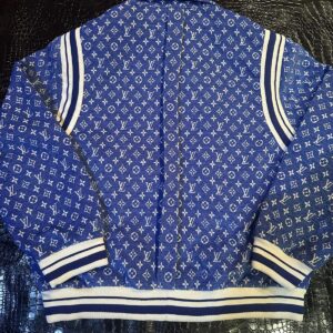 Louis Vuitton Signature Customized Leather Jacket featuring a black leather jacket sleeve design and 3D monogramming by The White Widow Leather.