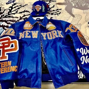Marc Buchanan NY Knicks Edition – Customize Leather Jacket - by The White Widow Leather featuring royal blue premium hide, hand-set studs, and championship embroidery—a standout piece in luxury Leather Jackets.