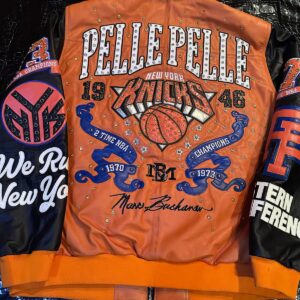 Dior Oblique monogram Customized Leather Jacket puffer vest in navy and cream by The White Widow Leather.