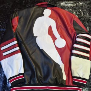 Louis Vuitton Monogram Customized Leather Jacket with black leather jacket sleeves and hooded detail by The White Widow Leather