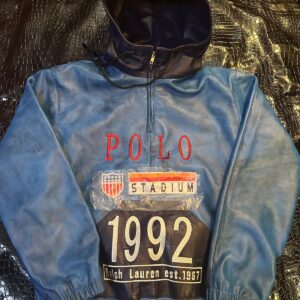 Louis Vuitton Signature Customized Leather Jacket with black leather jacket sleeves and white 3D monogram embroidery by The White Widow Leather.