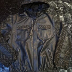 Marc Buchanan NY Knicks Edition Customized Leather Jacket in royal blue with championship embroidery and hand-set studs by The White Widow Leather.